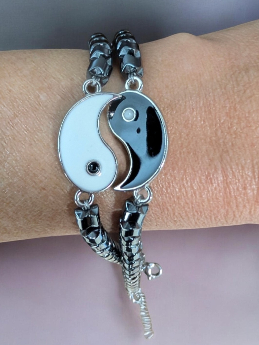 Black and White Yin Yang Stainless Steel Bracelet